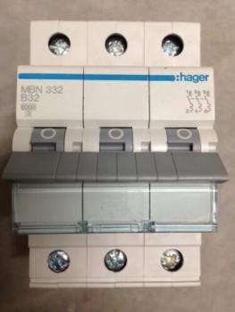 Hager MBN332 Leitungsschutzschalter 32A, 3polig LS-Schalter B-Charakteristik